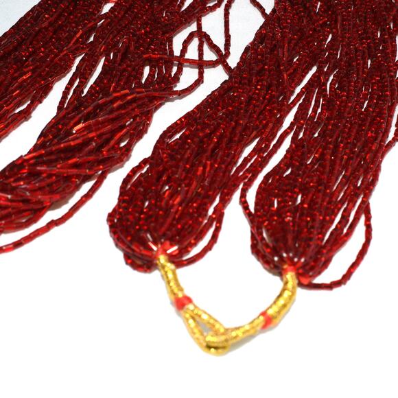 Vintage Bohemian Red Glass Bugle Bead Necklace, 24 Strands, No Clasp, 1970s - Picture 7 of 10
